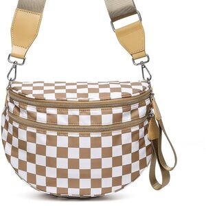 Stylish Tan and White Checkered Women's Bag
